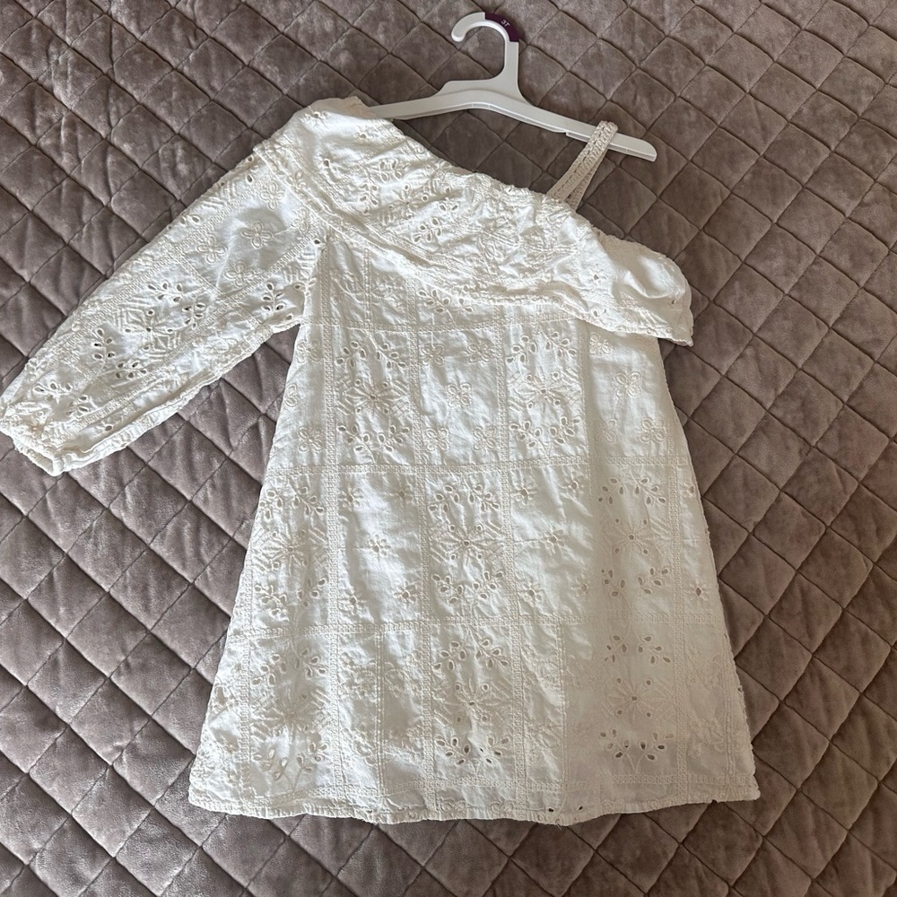Zara Girls One Shoulder Dress 6 Eyelet Lace Crochet Wedding Lined Cottage